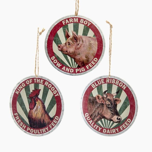 Farm Animal "Feed" Christmas Pendant Ornament Set - 3.75" - Set of 36
