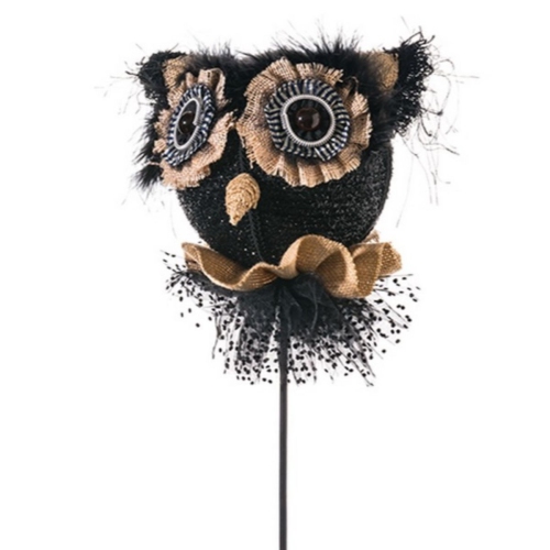 20.5" Black and Brown Owl Stick Halloween Decor