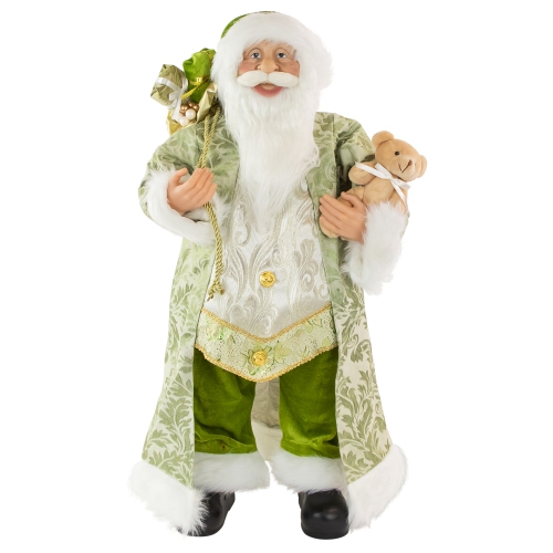 NORTHLIGHT  24" Santa Claus With Teddy Bear And Gift Bag Christmas Figure