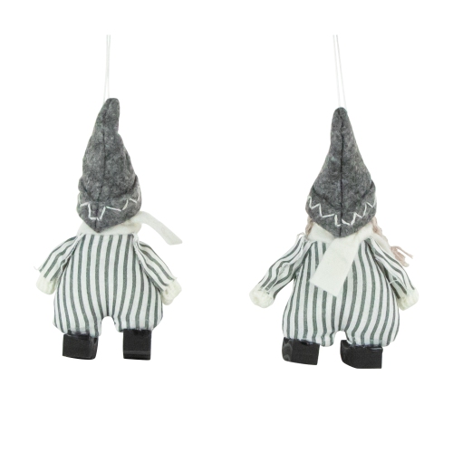 Plush Striped Boy and Girl Christmas Ornaments - 5.5" - Gray and White - Set of 2