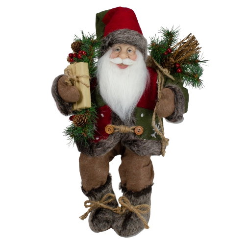 16" Country Rustic Santa Claus with Snowflake Jacket Sitting Christmas Figure