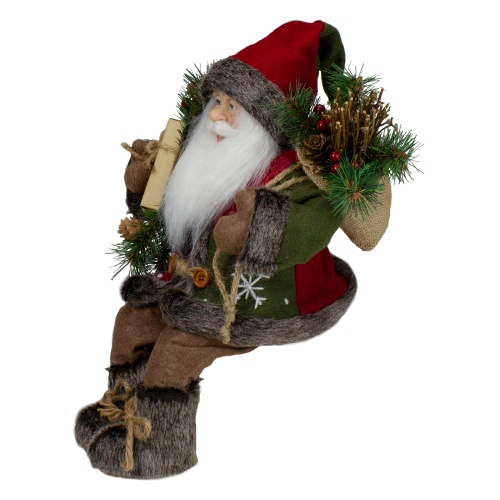 16" Country Rustic Santa Claus with Snowflake Jacket Sitting Christmas Figure