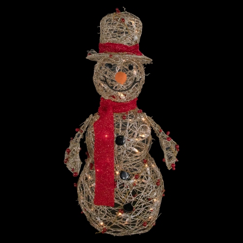 Lighted Glittered Snowman and Berries Outdoor Christmas Decoration - 28"