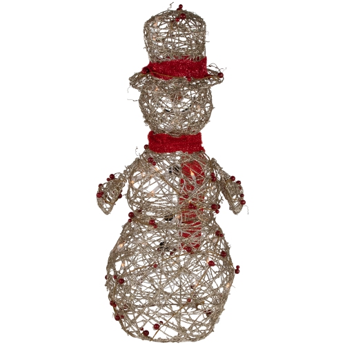 Lighted Glittered Snowman and Berries Outdoor Christmas Decoration - 28"