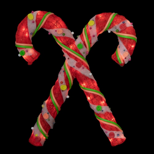 Lighted Sisal Double Candy Cane Christmas Outdoor Decoration - 26" - Clear Lights
