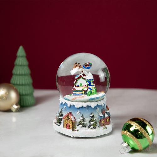 Santa Claus on Sleigh Snowy Village Musical Christmas Water Globe - 5.5"