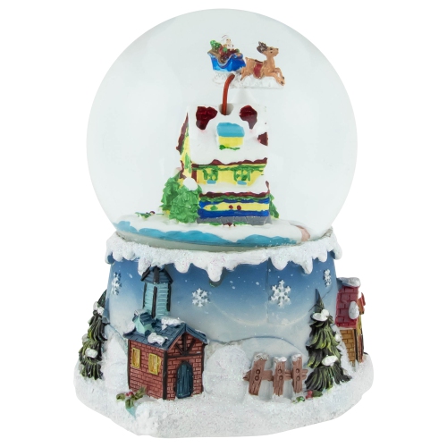 Santa Claus on Sleigh Snowy Village Musical Christmas Water Globe - 5.5"