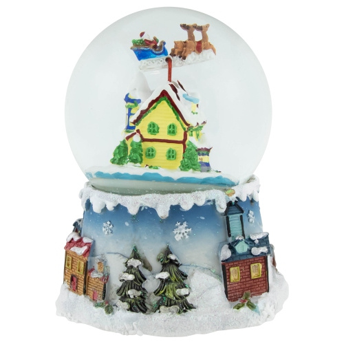 Santa Claus on Sleigh Snowy Village Musical Christmas Water Globe - 5.5"