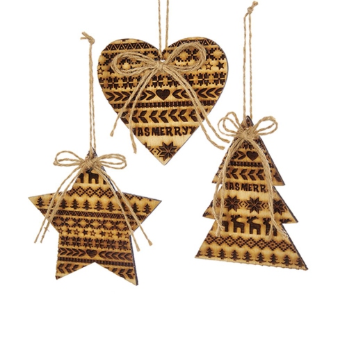 KURT ADLER  Heart, Star And Christmas Tree Hanging Ornaments - 4.25" - Set Of 24