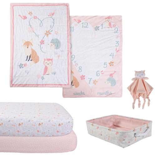 Nemcor 5 Piece Nursery Crib Bedding Bundle Pink