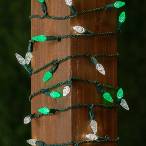 Lumières de fantaisie jeu de 70 lumières de Noël C6 DEL miniatures, jeu de lumières extérieures de qualité commerciale, fil vert, 24 pi