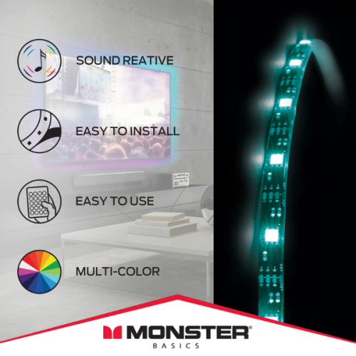 Monster – bande lumineuse à DEL pour l’intérieur MLB7-1054-BLK de 6,5 pi, alimentation par USB Sound Reactive