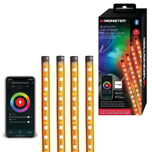 Lampe d'appoint DEL d'intérieur de voiture Bluetooth MLB7-1089-RGB 4pack de Monster