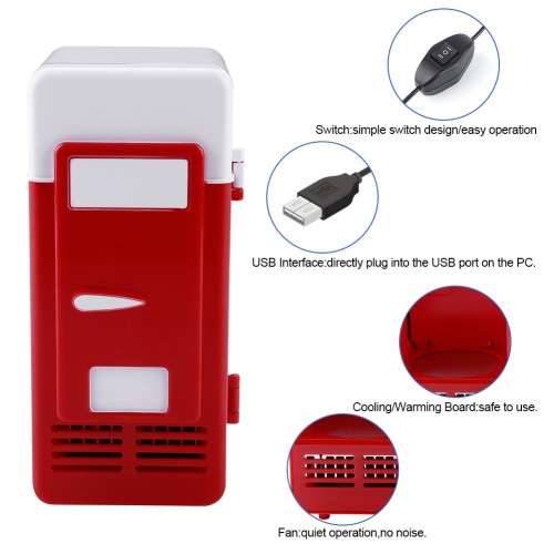 Mini USB Fridge - LED USB Refrigerator - Portable Compact Refrigerator - Drinks Beverage Cans,Refrigerator and Heater - For Home,Office, Car(Red)