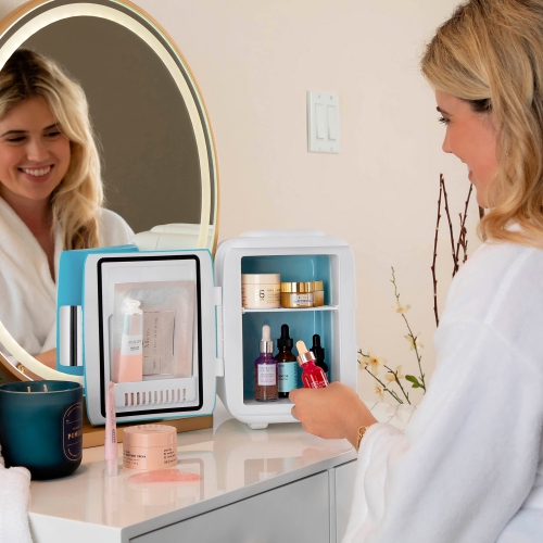 Mini Fridge Electric Cooler and Warmer: AC/DC Portable Thermoelectric System w/Exclusive On the Go USB Power Bank Option (Blue)