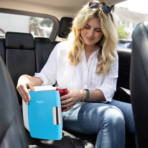 Mini Fridge Electric Cooler and Warmer: AC/DC Portable Thermoelectric System w/Exclusive On the Go USB Power Bank Option (Blue)