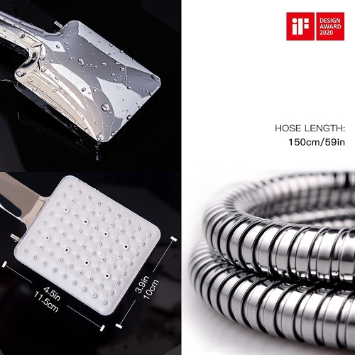 Handheld High Pressure Shower Head, 6 Spray Modes/Settings Detachable Shower Head, Chrome Finish Square Shower Head with Stainless Steel Hose and