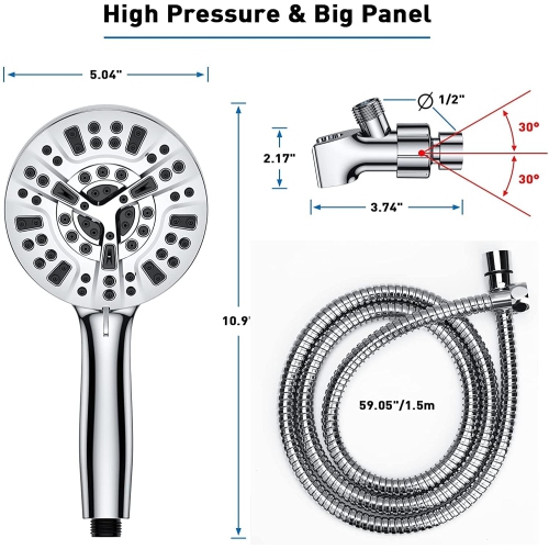 Shower Head with Hose, Shower Head with Handheld, 8 Spray Settings + 2 Power Jet Modes Shower Head, Detachable High Pressure Shower Head with