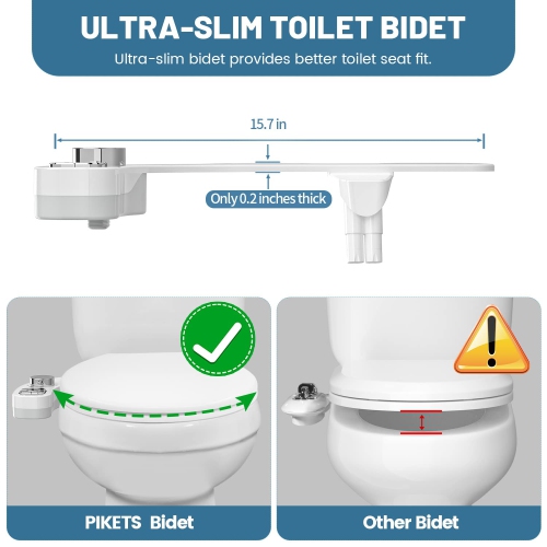 Bidet Attachment for Toilet, Dual Nozzle Non-Electric Fresh Water Bidet Toilet Seat Attachment with Nozzle Self Cleaning, Adjustable Water Pressure
