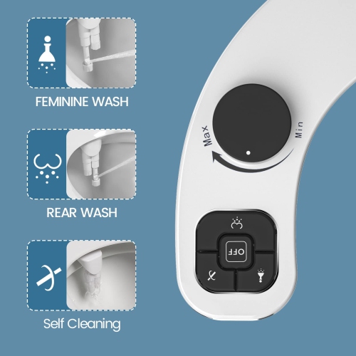 Bidet Attachment for Toilet, Dual Nozzle Non-Electric Fresh Water Bidet Toilet Seat Attachment with Nozzle Self Cleaning, Adjustable Water Pressure