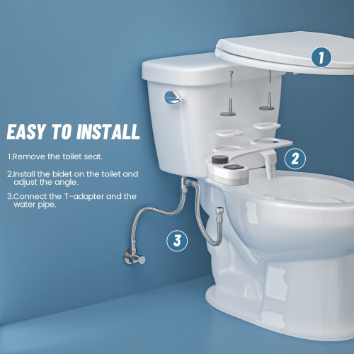 Bidet Attachment for Toilet, Dual Nozzle Non-Electric Fresh Water Bidet Toilet Seat Attachment with Nozzle Self Cleaning, Adjustable Water Pressure