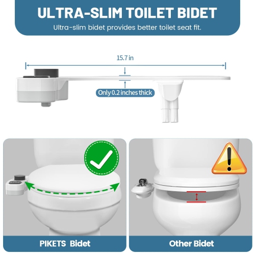 Bidet Attachment for Toilet, Dual Nozzle Non-Electric Fresh Water Bidet Toilet Seat Attachment with Nozzle Self Cleaning, Adjustable Water Pressure