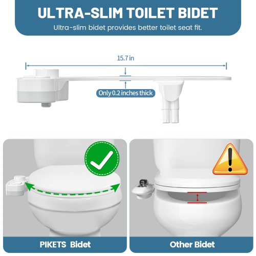 Bidet Attachment for Toilet, Dual Nozzle Non-Electric Fresh Water Bidet Toilet Seat Attachment with Nozzle Self Cleaning, Adjustable Water Pressure