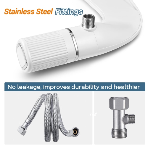 Ultra-Slim Bidet, Non-Electric Dual Nozzle Bidet Attachment for Toilet with Metal Inlet, Fresh Water Pressure Adjustable Bidet Toilet Seat Attachment