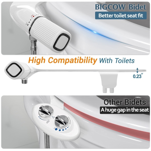 Ultra-Slim Bidet, Non-Electric Dual Nozzle Bidet Attachment for Toilet with Metal Inlet, Fresh Water Pressure Adjustable Bidet Toilet Seat Attachment