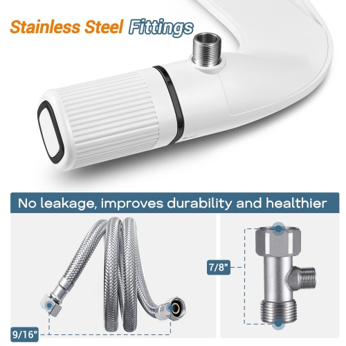 Ultra-Slim Bidet, Non-Electric Dual Nozzle Bidet Attachment for Toilet with Metal Inlet, Fresh Water Pressure Adjustable Bidet Toilet Seat Attachment