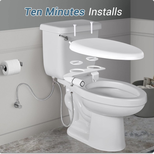Ultra-Slim Bidet, Non-Electric Dual Nozzle Bidet Attachment for Toilet with Metal Inlet, Fresh Water Pressure Adjustable Bidet Toilet Seat Attachment