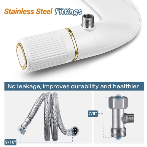 Ultra-Slim Bidet, Non-Electric Dual Nozzle Bidet Attachment for Toilet with Metal Inlet, Fresh Water Pressure Adjustable Bidet Toilet Seat Attachment