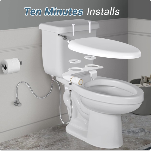 Ultra-Slim Bidet, Non-Electric Dual Nozzle Bidet Attachment for Toilet with Metal Inlet, Fresh Water Pressure Adjustable Bidet Toilet Seat Attachment