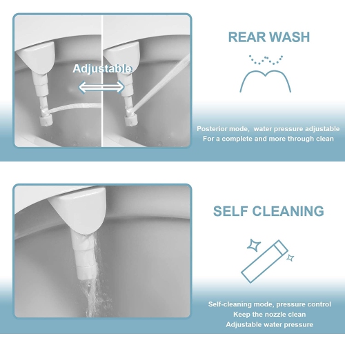 Self Cleaning Bidet for Toilet, Ultra-Slim Single Nozzle Bidet Attachment for Toilet with Adjustable Water Pressure, Fresh Water Non-Electric Bidet,
