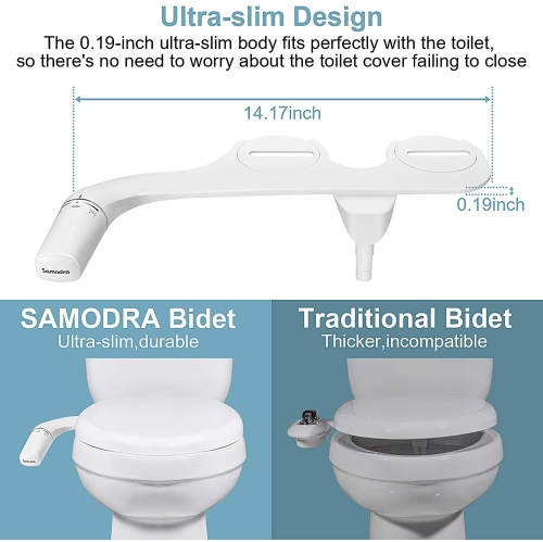 Self Cleaning Bidet for Toilet, Ultra-Slim Single Nozzle Bidet Attachment for Toilet with Adjustable Water Pressure, Fresh Water Non-Electric Bidet,
