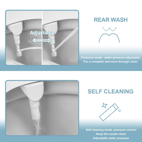 Self Cleaning Bidet for Toilet, Ultra-Slim Single Nozzle Bidet Attachment for Toilet with Adjustable Water Pressure, Fresh Water Non-Electric Bidet,