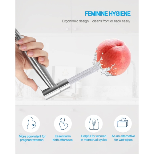 Pulvérisateur à main bidet pour toilettes bain d'eau chaude et toilette bidet avec contrôle de pression d'eau réglable, tissu nickel brossé acier