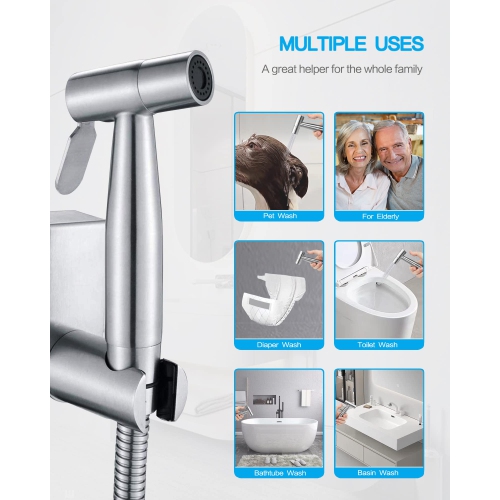 Pulvérisateur à main bidet pour toilettes bain d'eau chaude et toilette bidet avec contrôle de pression d'eau réglable, tissu nickel brossé acier