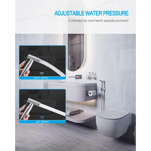 Pulvérisateur à main bidet pour toilettes bain d'eau chaude et toilette bidet avec contrôle de pression d'eau réglable, tissu nickel brossé acier