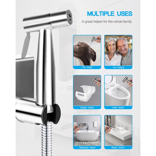 Handheld Bidet Sprayer for Toilet-Toilet Bidet Sprayer with Adjustable Water Pressure Control, Stainless Steel Brushed Nickel Cloth Diaper Bidet