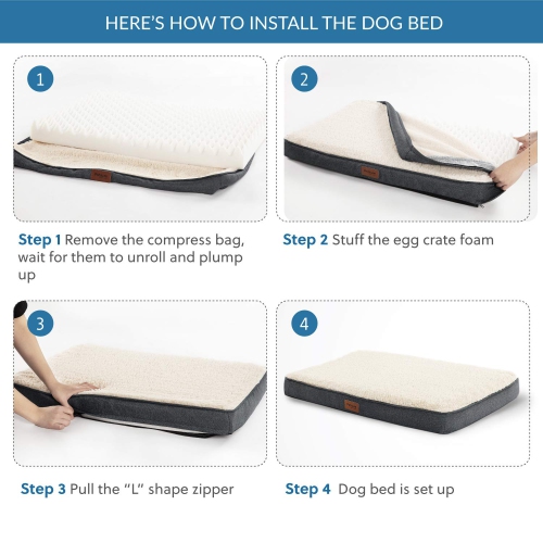 Large Dog Bed for Large Dogs - Orthopedic Big Dog Beds with Removable Washable Cover, Egg Crate Foam Pet Bed Mat, Suitable for Dogs Up to 75 lbs, Grey