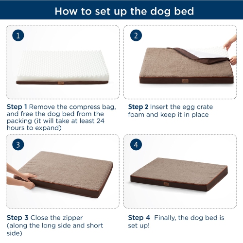 Large Dog Bed for Large Dogs - Orthopedic Dog Beds with Removable Washable Cover, Egg Crate Foam Pet Bed Mat, Suitable for Dogs Up to 75 lbs, Brown