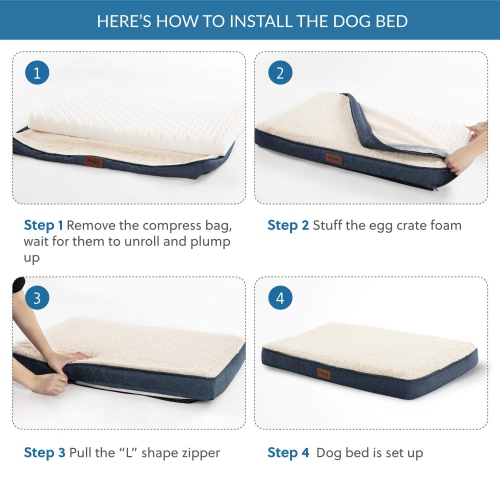 Large Dog Bed for Large Dogs - Orthopedic Dog Beds with Removable Washable Cover, Egg Crate Foam Pet Bed Mat, Suitable for Dogs Up to 75 lbs, Denim