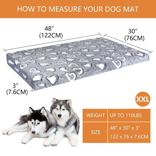 Dog Bed Mat Reversible(Cool & Soft), Stylish 48” Pet Bed Mattress for Dog Crate, Water Proof Linings, Removable Machine Washable Cover, Pet Bed for