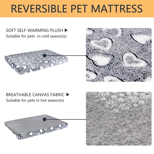 Dog Bed Mat Reversible(Cool & Soft), Stylish 30” Pet Bed Mattress for Dog Crate, Water Proof Linings, Removable Machine Washable Cover, Pet Bed for