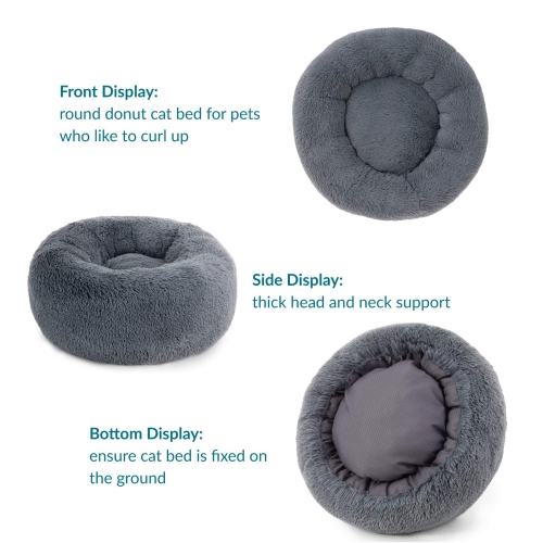 Small Dog Bed Washable - Self Calming Dog Beds - 23 inches Fluffy Donut Cuddler for Small Deep Sleep Cat up to 25lbs - Anti-Anxiety Indoor Round Dog