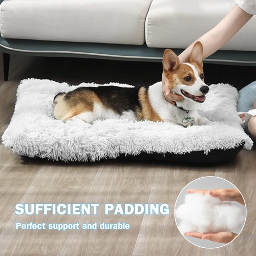 Dog Bed Medium Washable - Calming Dog Crate Mat Bed for Medium Dogs, Fluffy Pet Pillow Bed for Dogs, M(30.7''x 21.6''), Light Grey