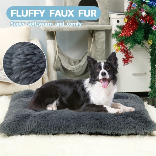 Small Dog Bed Washable - Calming Dog Crate Mat Bed for Small Breed Dogs, Fluffy Pet Pillow Bed for Dogs, S(25.2''x 19.9''), Dark Grey