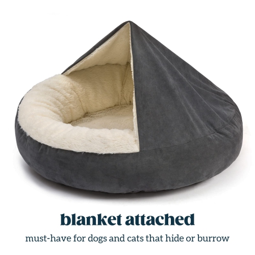Cozy Cave Dog Bed for Small Dogs Up to 30lbs - Washable Burrow Puppy Beds with Blanket Attached - Covered Dog Cave Bed with Anti-Slip Bottom -