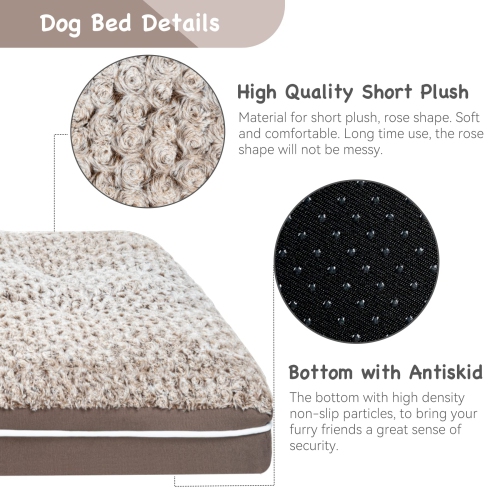 Fluffy Dog Bed for Large Medium Small Dogs Bottom Anti-Slip, Upper with PP-Padding Washable,Dog Crate Kennel Pad Mat,Plush Soft Pet Beds Memory Foam